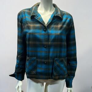 NORTON Blue Plaid Shirt Jacket, Size 10 – Lightweight Overshirt for Fall/Winter